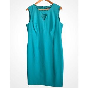 Kasper Teal Midi Sleeveless Sheath Dress Cutout On Chest Business Dress 10